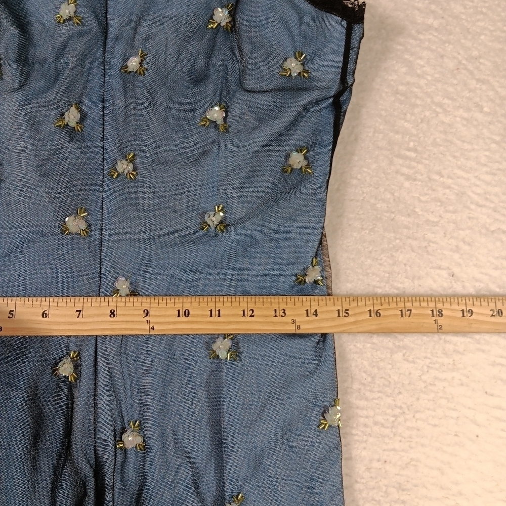 Vintage Papell Boutique Evening Slip Dress Womens 12 Sequins Floral Lace Fairy - Picture 11 of 14